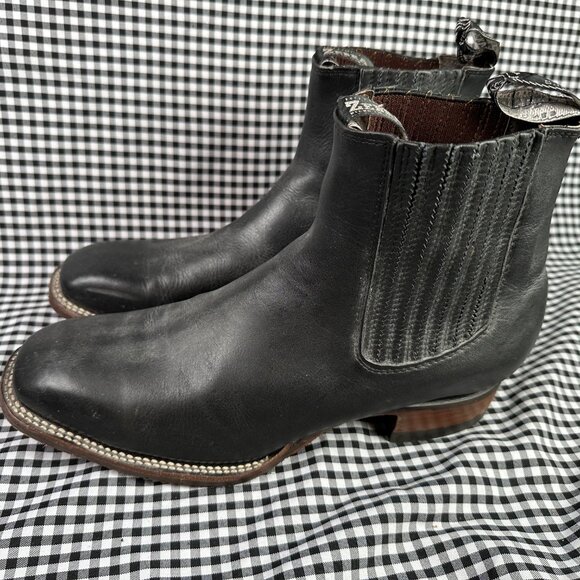 Zebra Men's Black Leather Square Toe Chelsea Cowboy Boots MX Size 29.5 / US 11 - Picture 3 of 7